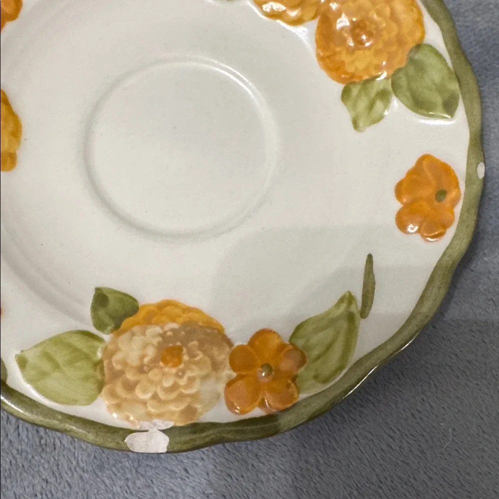 Vintage Metlox Poppytrail #1073 Sculpted Zinnia Flowers Set of 2 Saucers 6